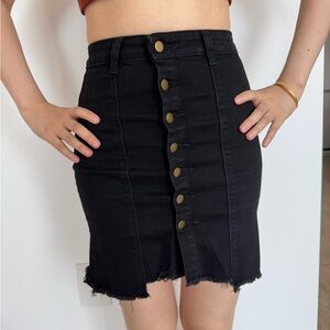 Black Button-Front Denim Skirt